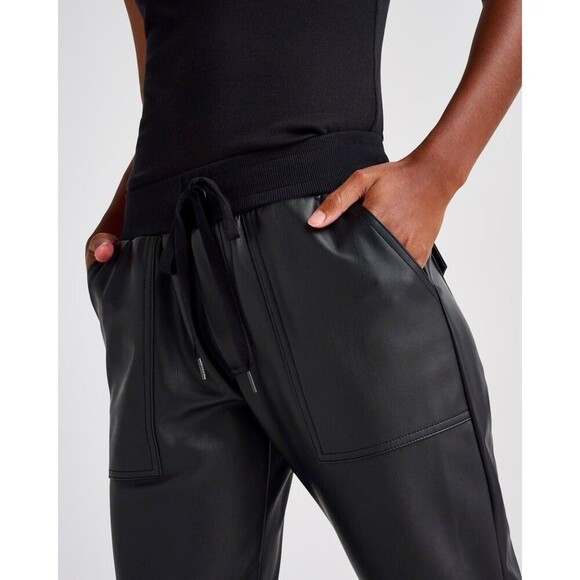 Splendid Faux Leather Joggers Womens Size Small Black Drawstring Cuffed Mob Wife - Picture 5 of 12